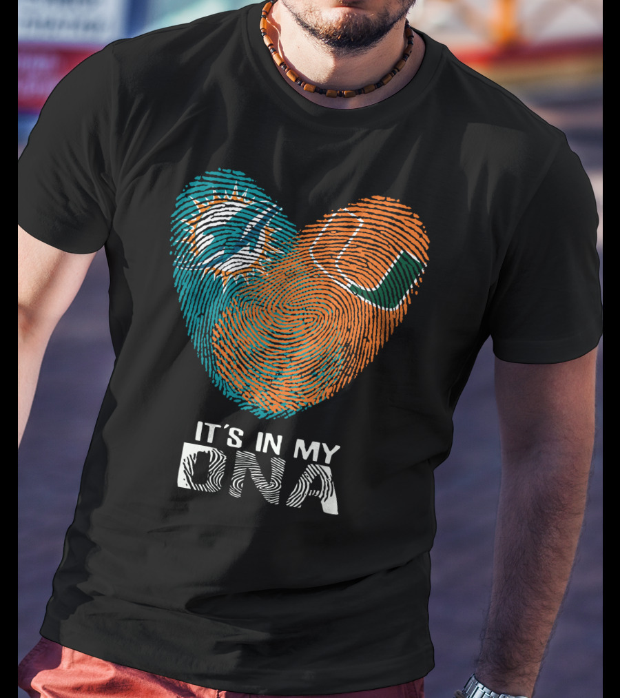 Dolphins Hurricanes It's In My DNA Fingerprint Heart Brandsymbol T-Shirt