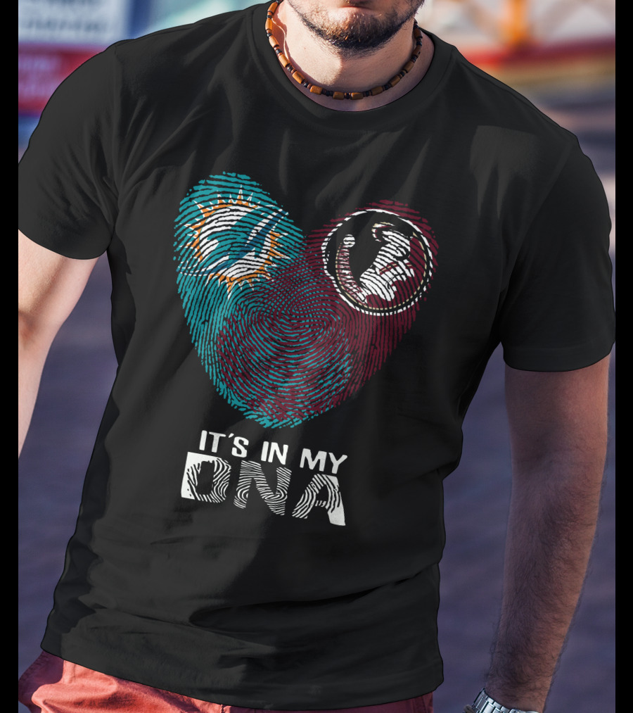 Miami Dolphins Florida State Seminoles It's In My Dna Fingerprint T-Shirt