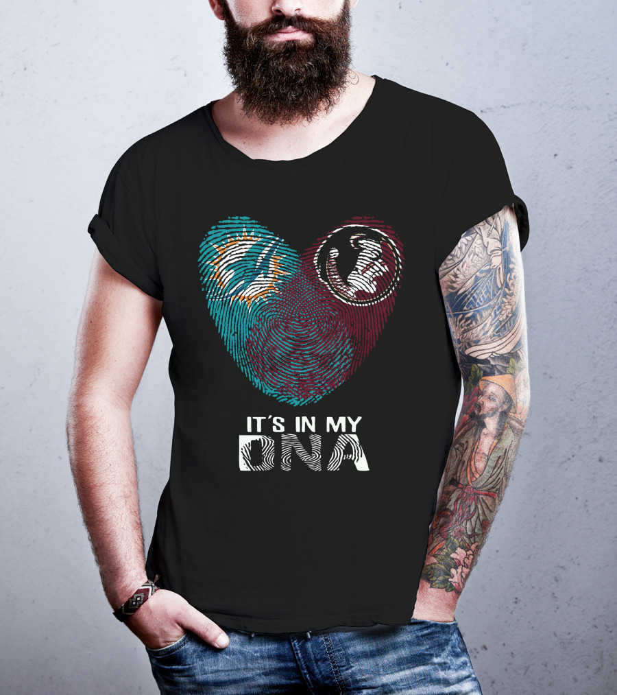 Miami Dolphins Florida State Seminoles It's In My Dna Fingerprint T-Shirt