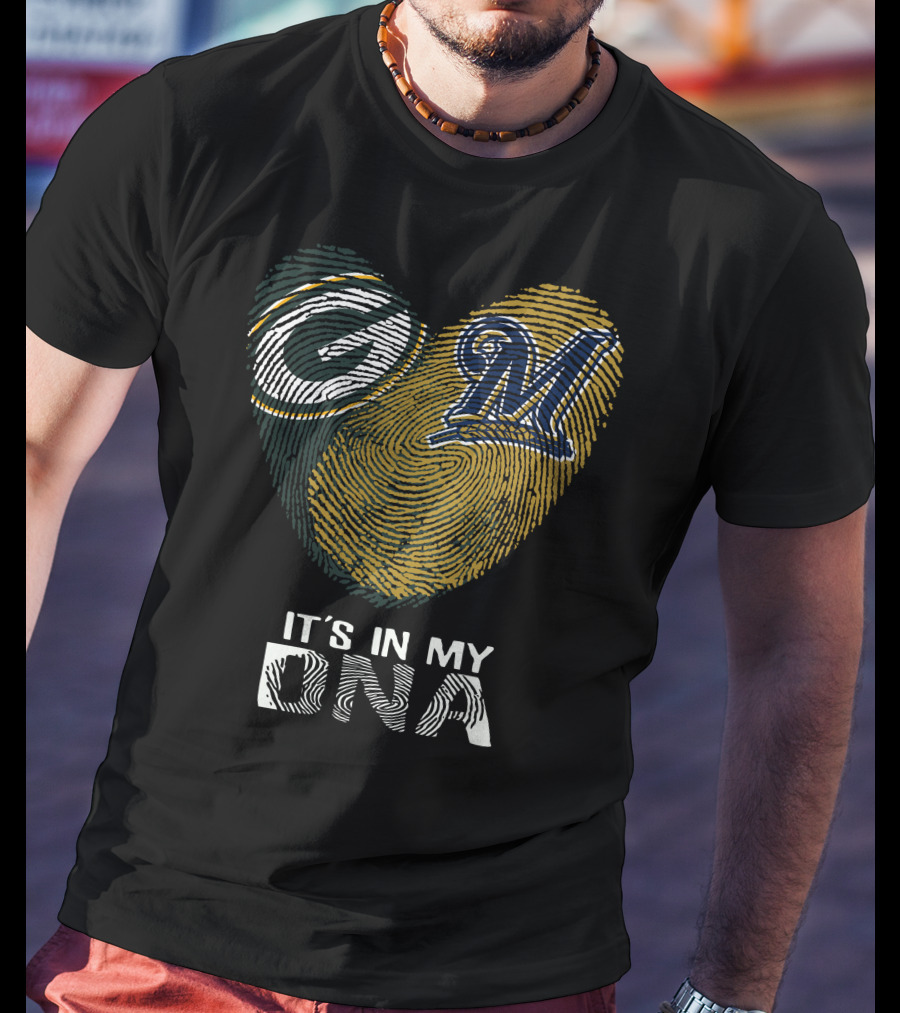 Packers Brewers It's In My Dna Heart Logo Fingerprint T-Shirt