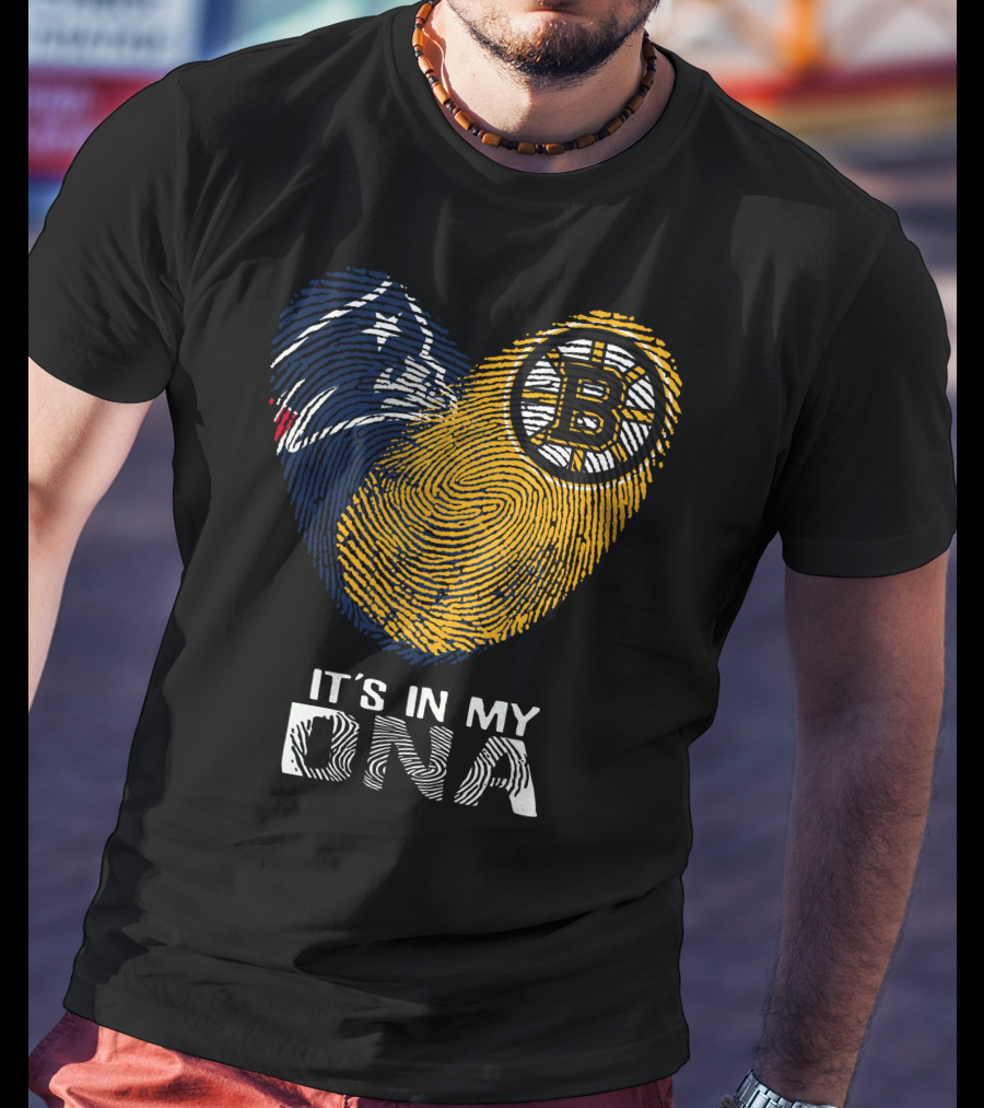 It's In My DNA Patriots Bruins Fingerprint Heart T-Shirt