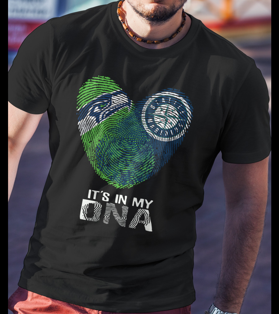 Seahawks Mariners It's In My Dna Fingerprint Heart T-Shirt