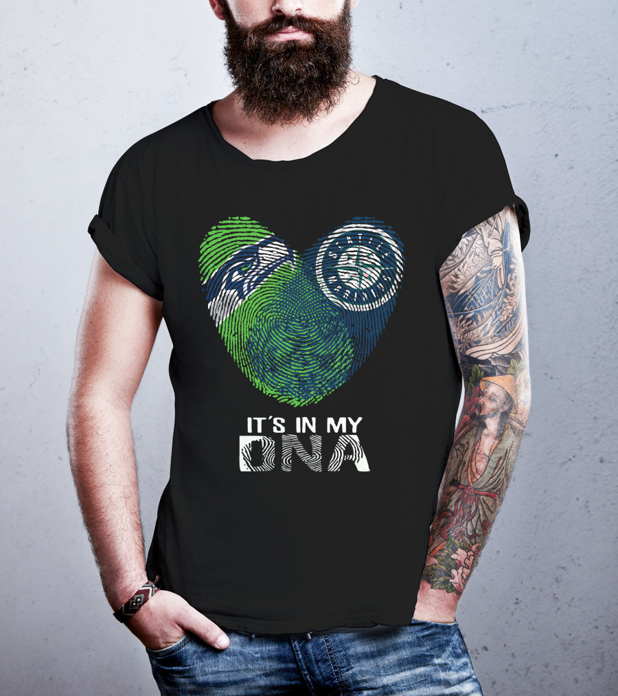 Seahawks Mariners It's In My Dna Fingerprint Heart T-Shirt