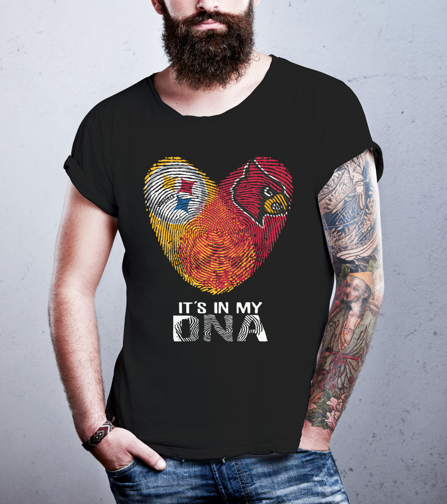 Steelers Cardinals It's In My Dna Football Team Pride Fingerprint T-Shirt