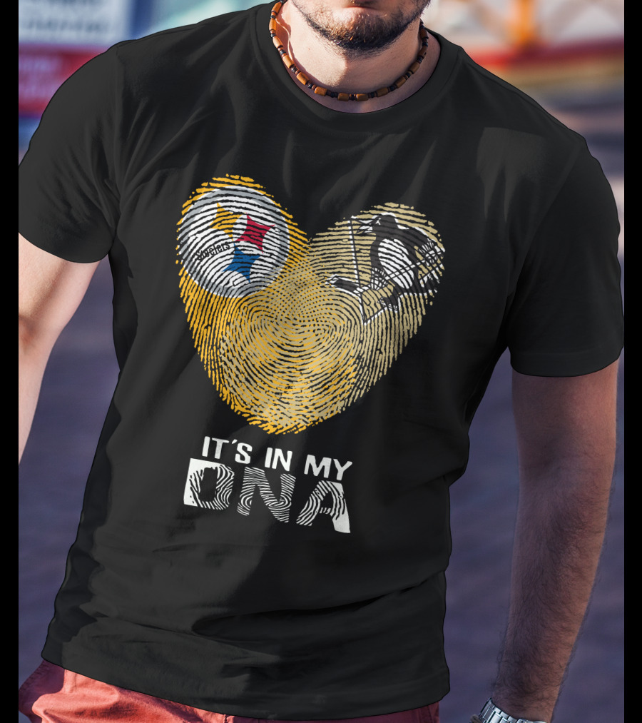 Steelers Penguins Heart It's In My Dna Fingerprint T-Shirt