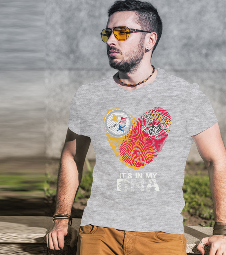 Steelers Pirates It's In My Dna Fingerprint Heart T-Shirt
