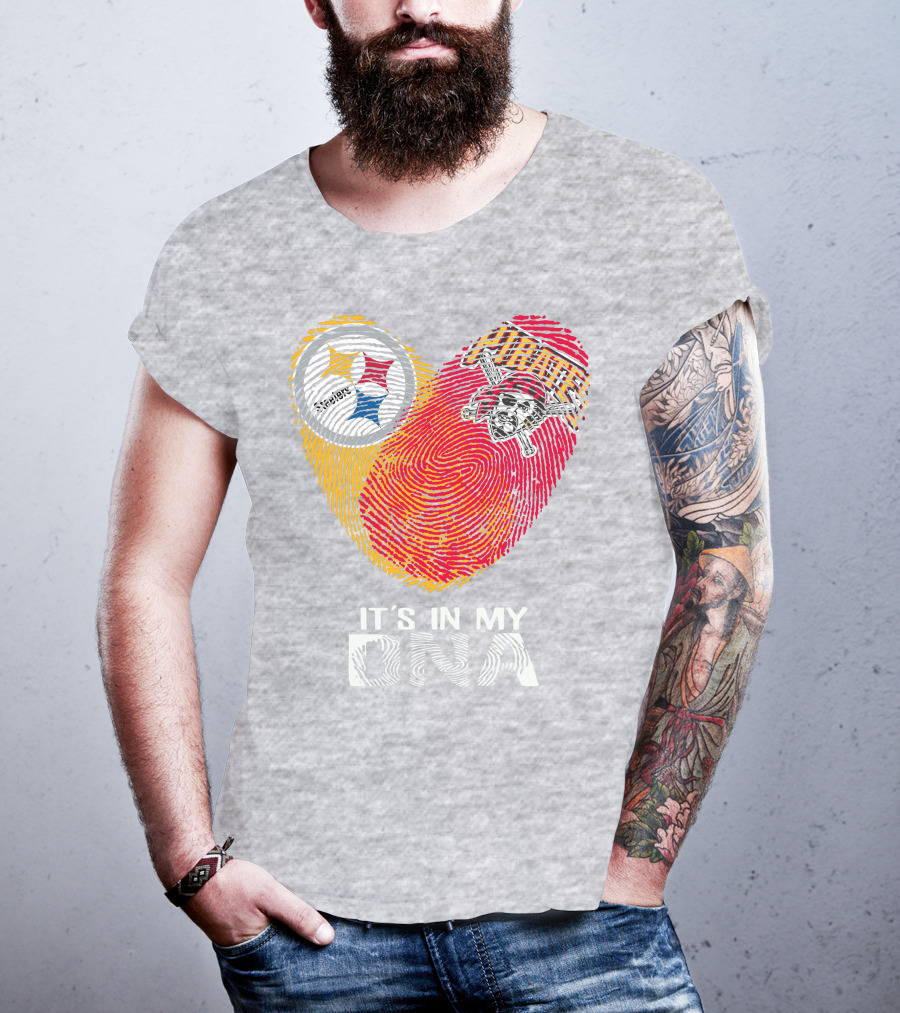 Steelers Pirates It's In My Dna Fingerprint Heart T-Shirt
