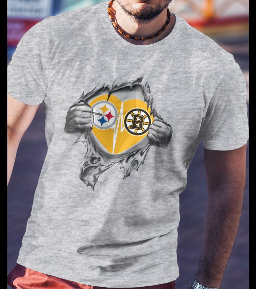 Steelers Bruins Heart Logo Fusion T-Shirt