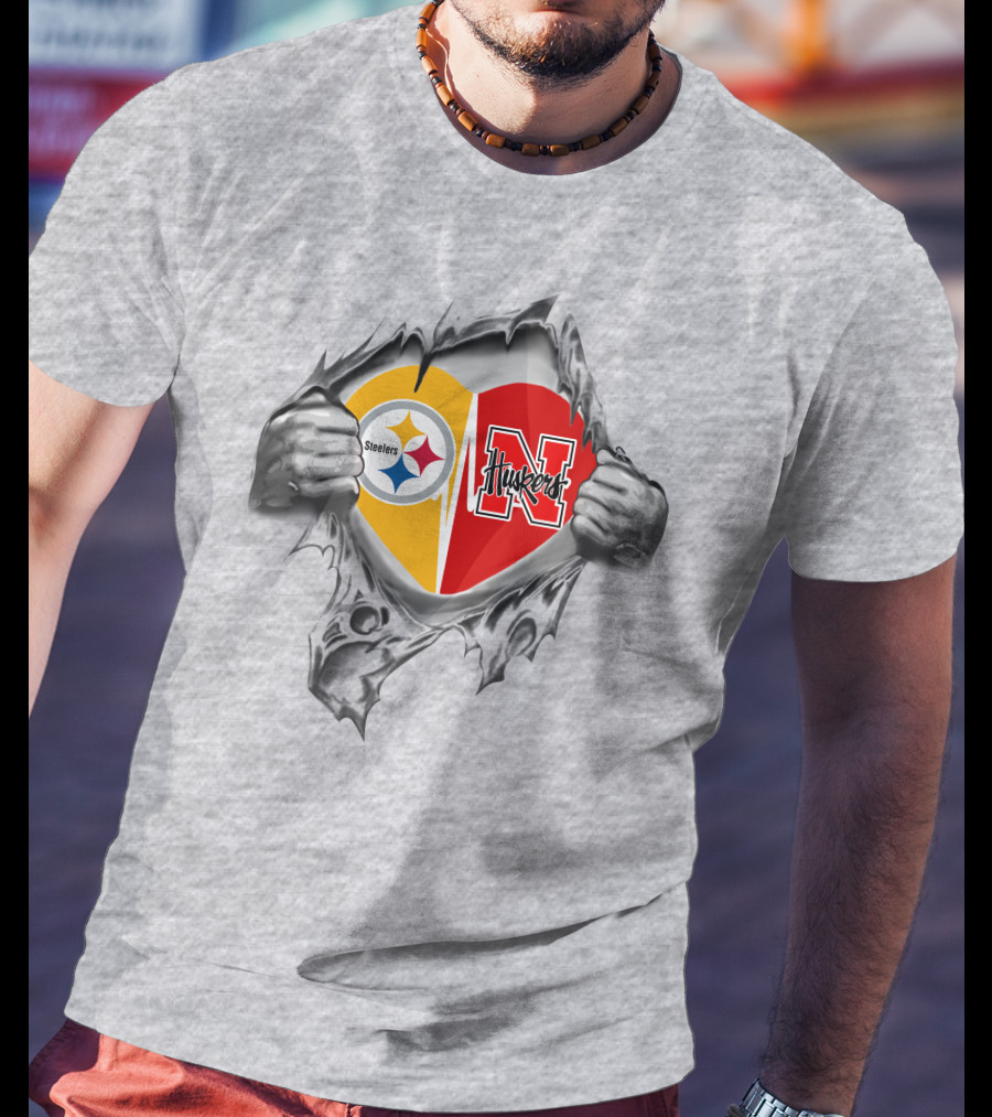 Steelers Huskers Heart Rip T-Shirt