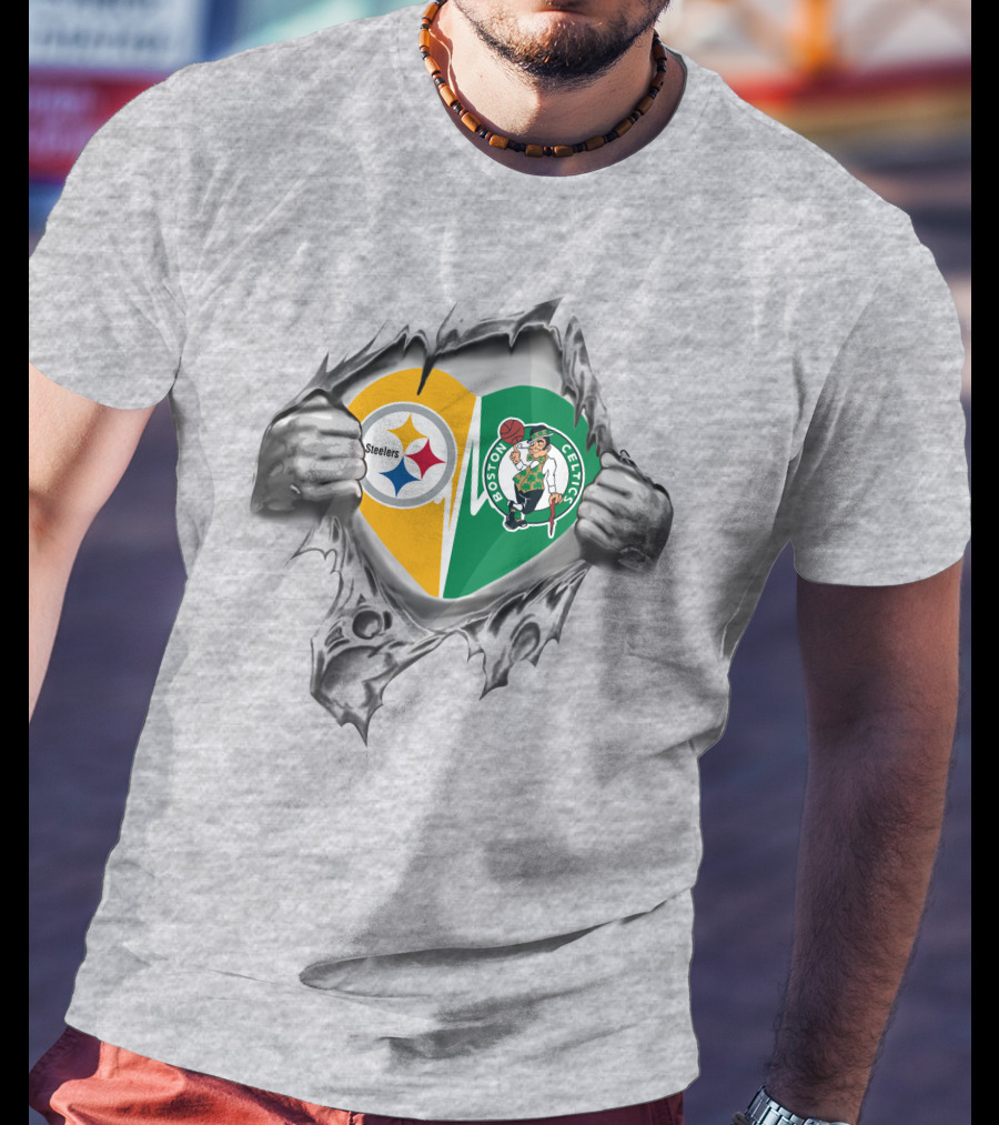 Steelers Celtics It's In My Heart Pittsburgh Boston Fan Passion T-Shirt