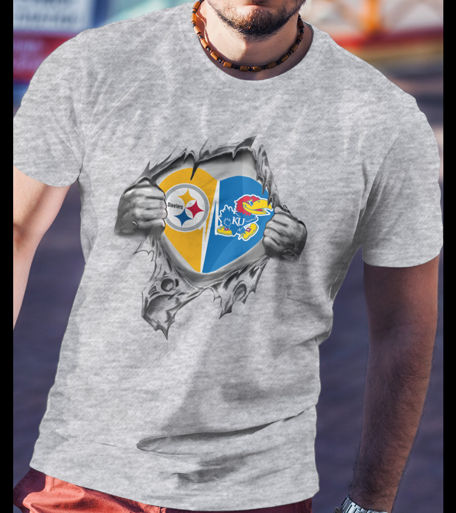 Steelers Kansas Jayhawks Heart With Torn Hands T-Shirt