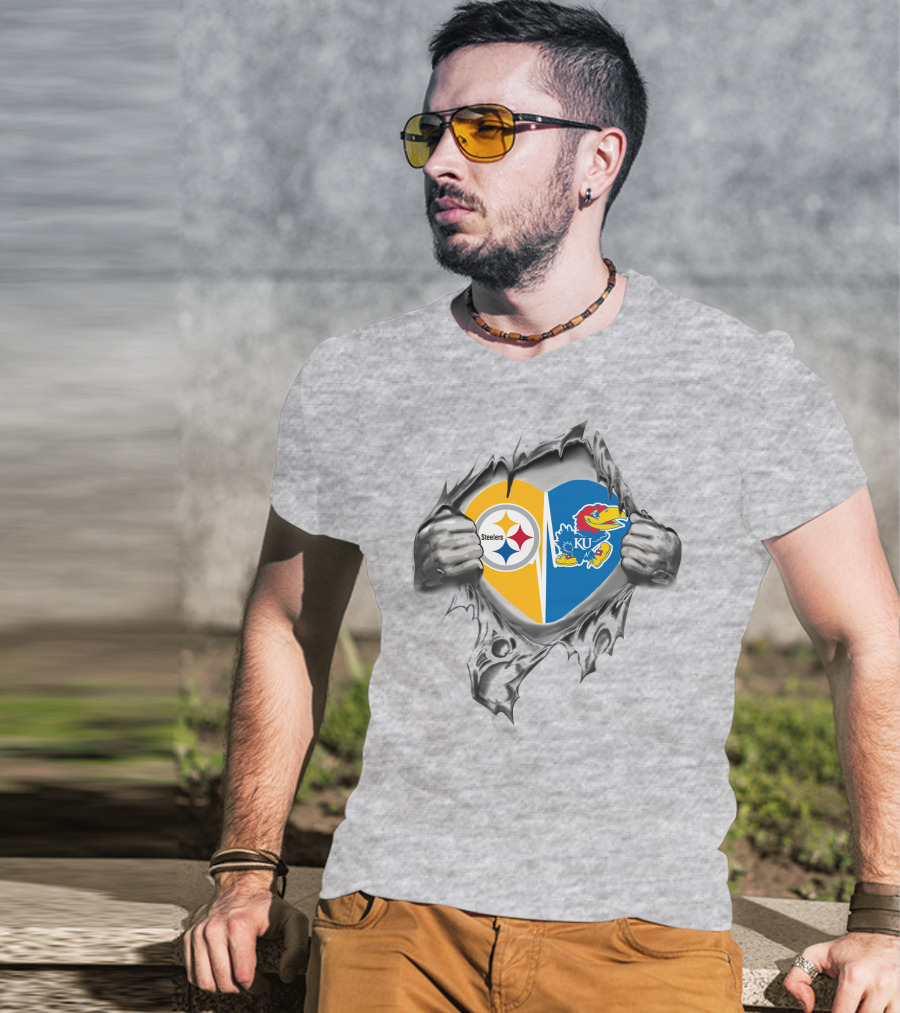 Steelers Kansas Jayhawks Heart With Torn Hands T-Shirt