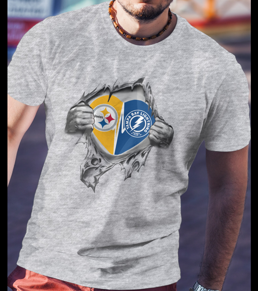 Steelers Tampa Bay Lightning Heart Rip T-Shirt
