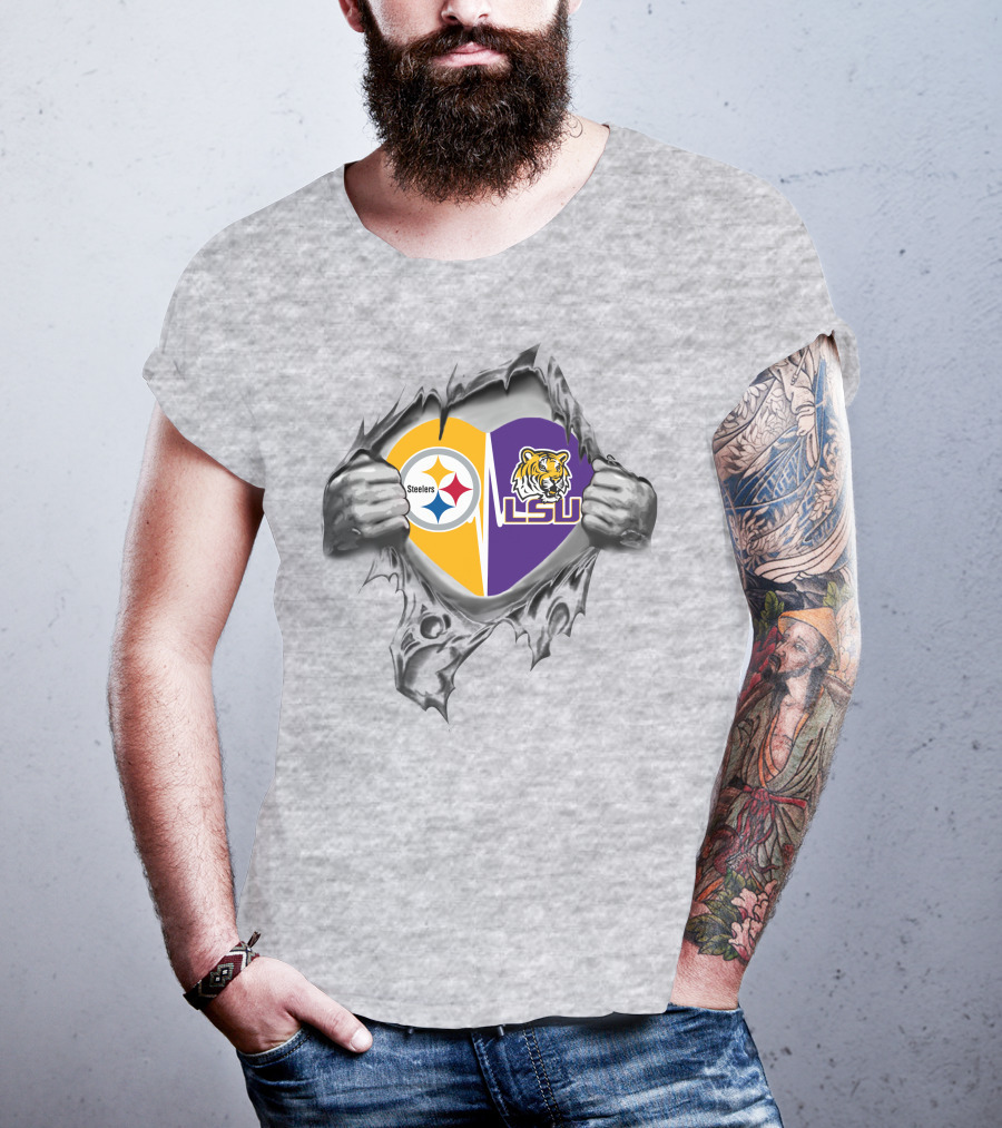 Steelers Lsu Heart Pittsburgh Tigers Fan Gear T-Shirt