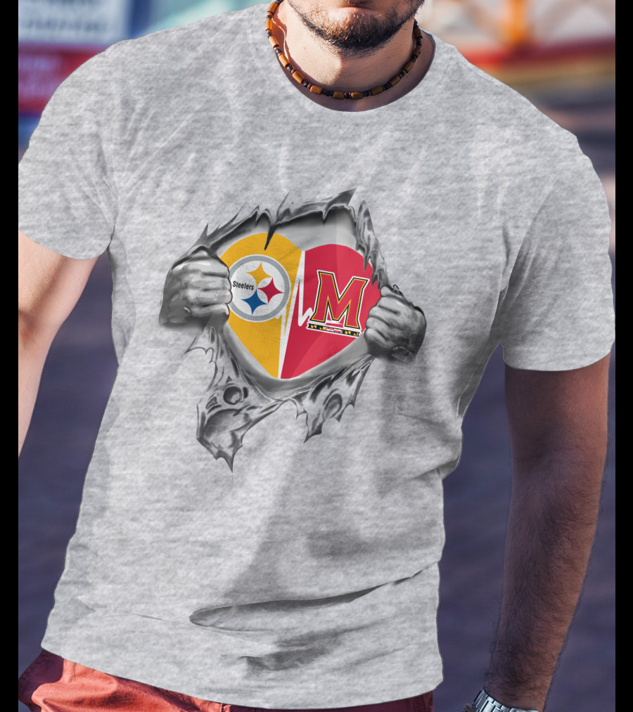 Steelers Maryland Heartbeat With Steelers And Maryland Terrapins Heart T-Shirt