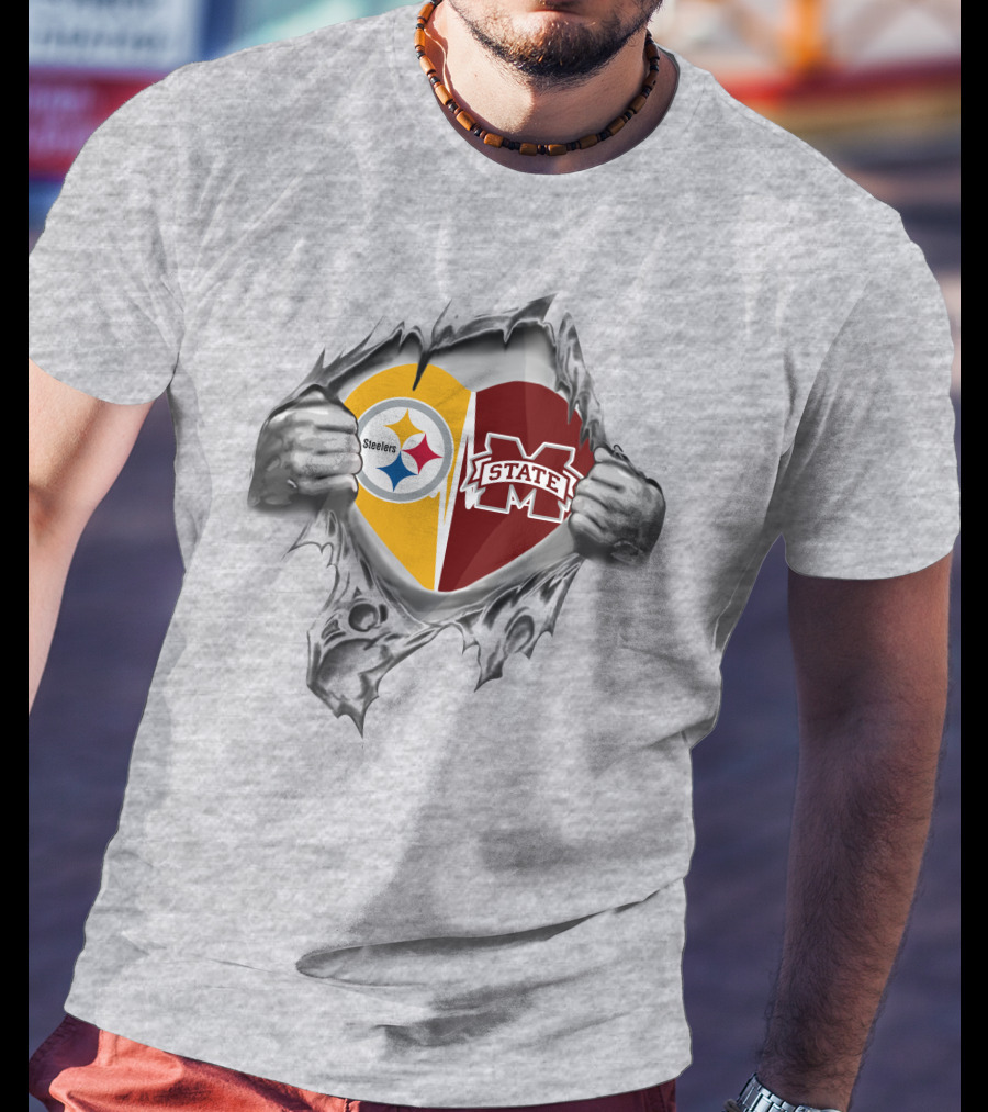 Steelers Ms State Heart Split Football Passion T-Shirt