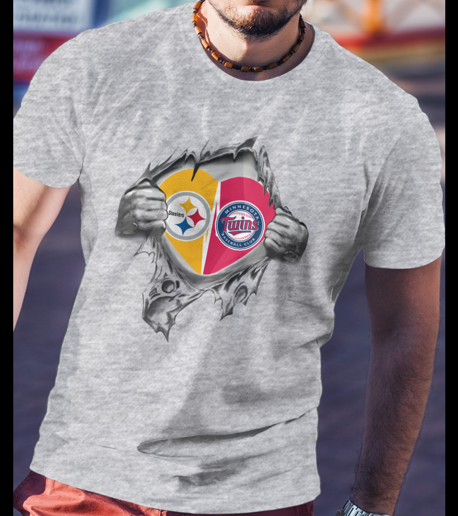 Steelers Twins Heart Steelers Logo Minnesota Twins Baseball Club T-Shirt