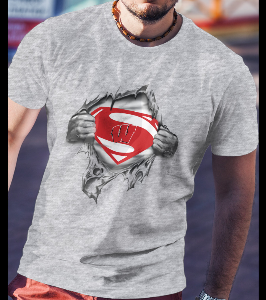 Wisconsin Badgers Superman Logo Rip T-Shirt