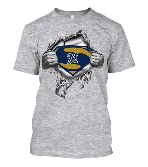 Milwaukee Brewers M Superman Emblem Peel T-Shirt