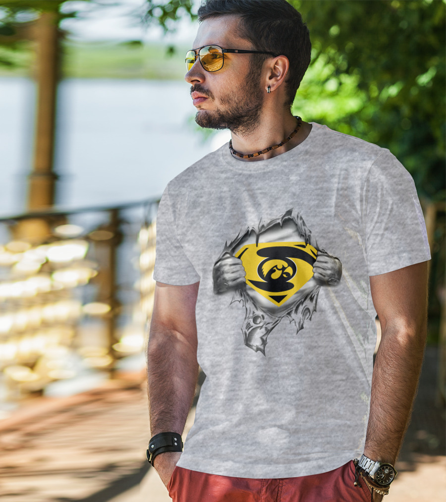Iowa Hawkeyes Superman Logo Chest Rip T-Shirt