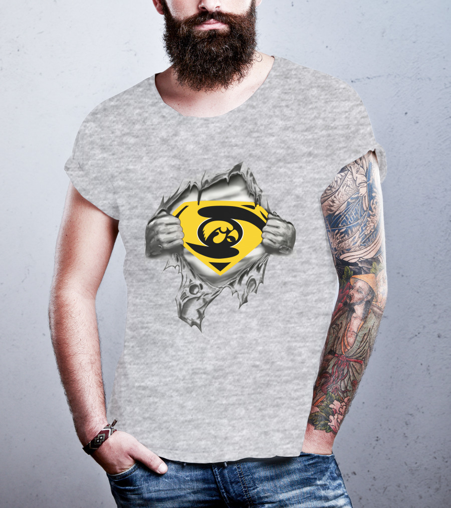Iowa Hawkeyes Superman Logo Chest Rip T-Shirt