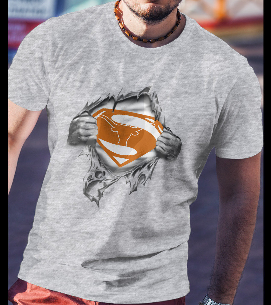 Longhorn Superman Logo Torn Reveal Texas Football Team Symbol T-Shirt