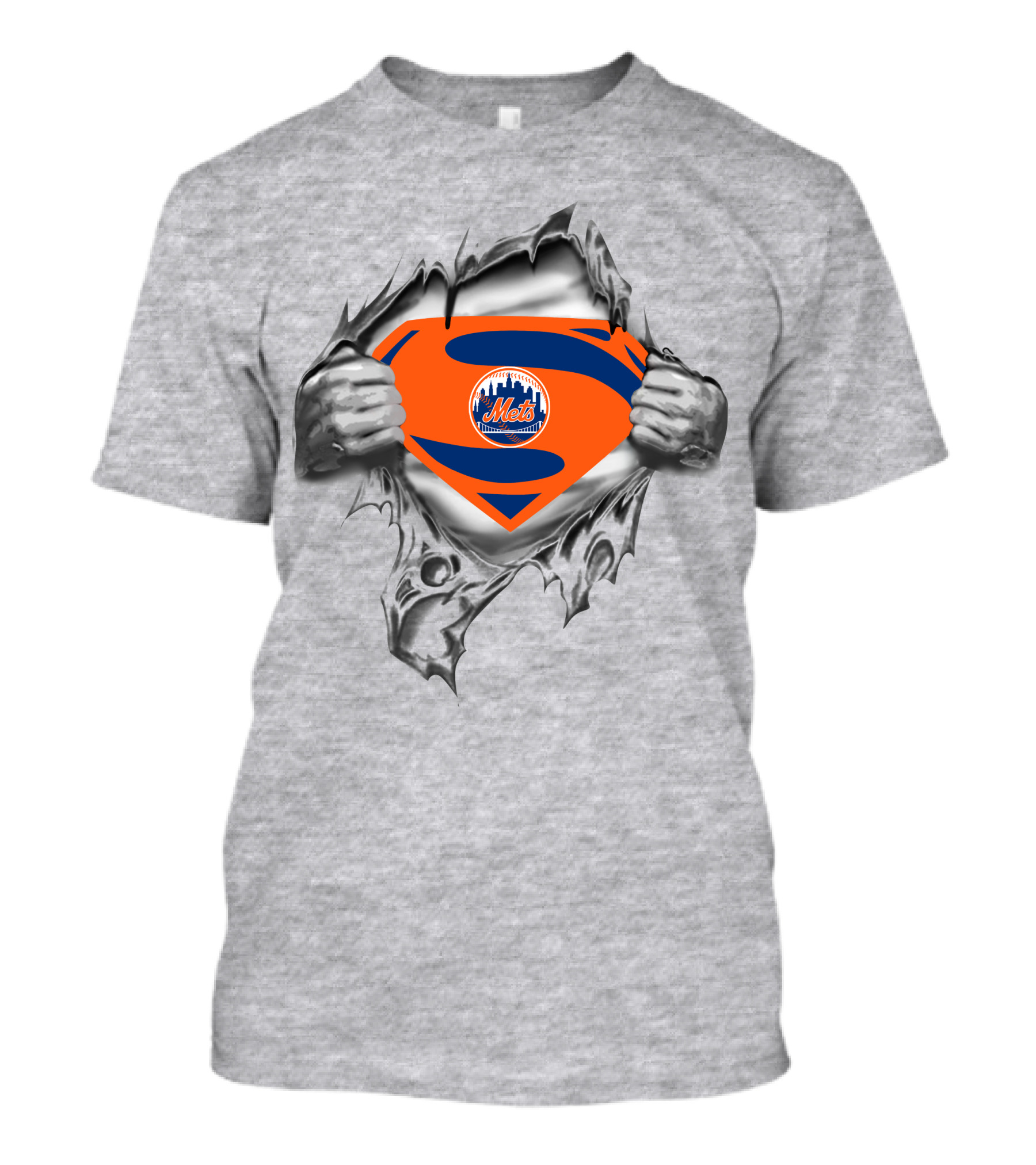 Mets Super Logo Comic Crossover Superhero Chest Rip T-Shirt