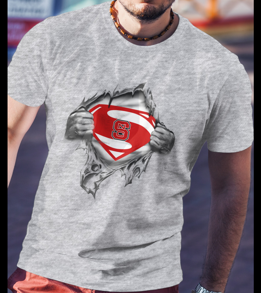 Nc State Superman Logo Revealed Under Torn Fabric T-Shirt