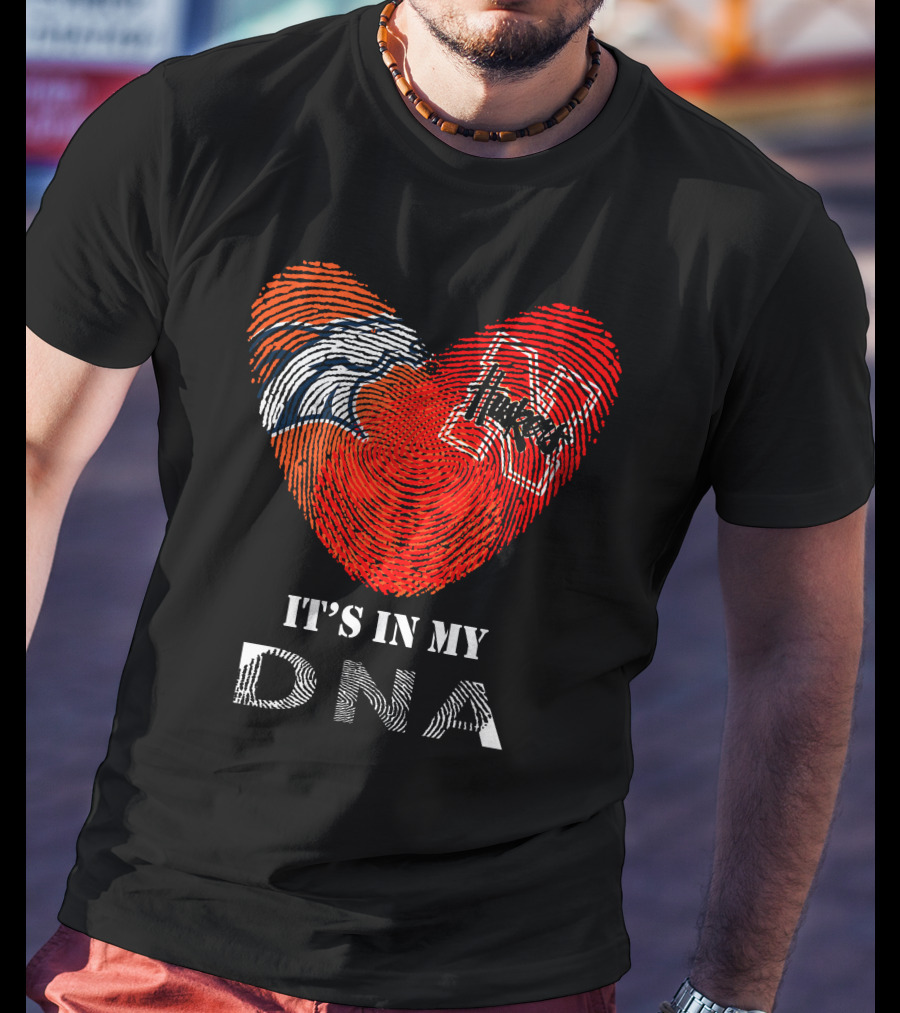 Broncos Huskers Heart Fingerprint It's In My DNA T-Shirt