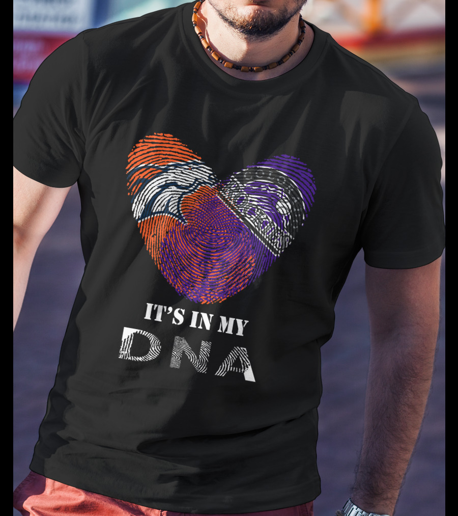 Broncos Rockies It's In My DNA Football Baseball Heart Fingerprint T-Shirt