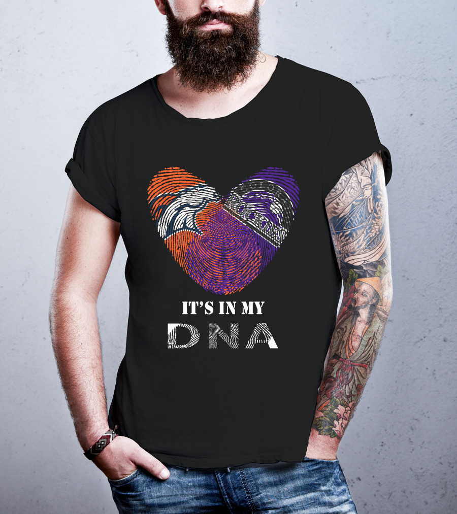 Broncos Rockies It's In My DNA Football Baseball Heart Fingerprint T-Shirt