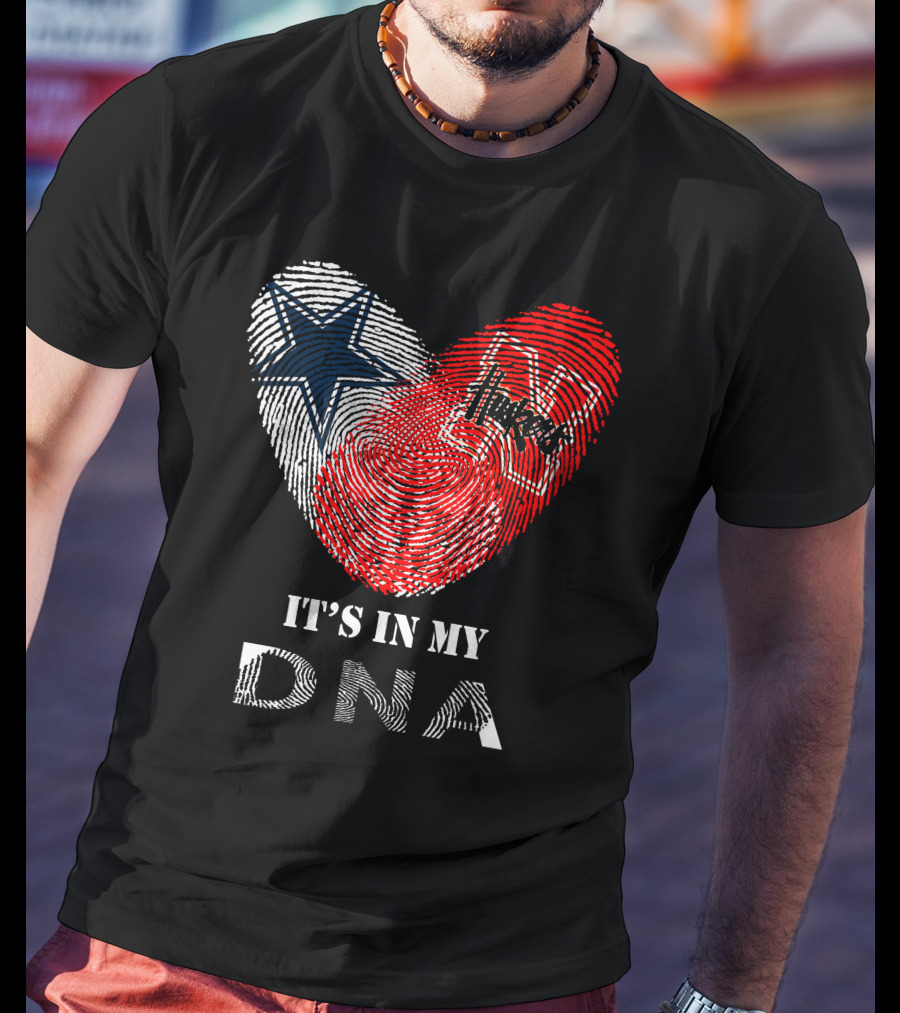 Cowboys Huskers It's In My Dna Fingerprint Heart With Star And N T-Shirt