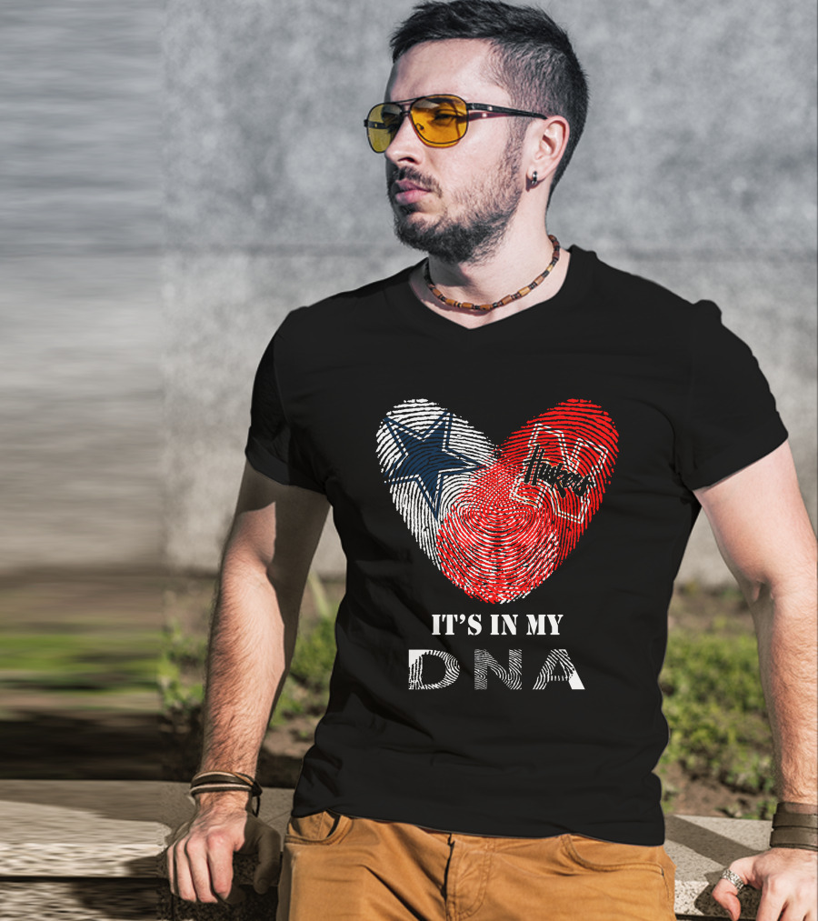 Cowboys Huskers It's In My Dna Fingerprint Heart With Star And N T-Shirt