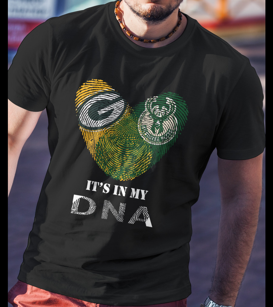 Packers Bucks Logos Fingerprint It's In My DNA T-Shirt