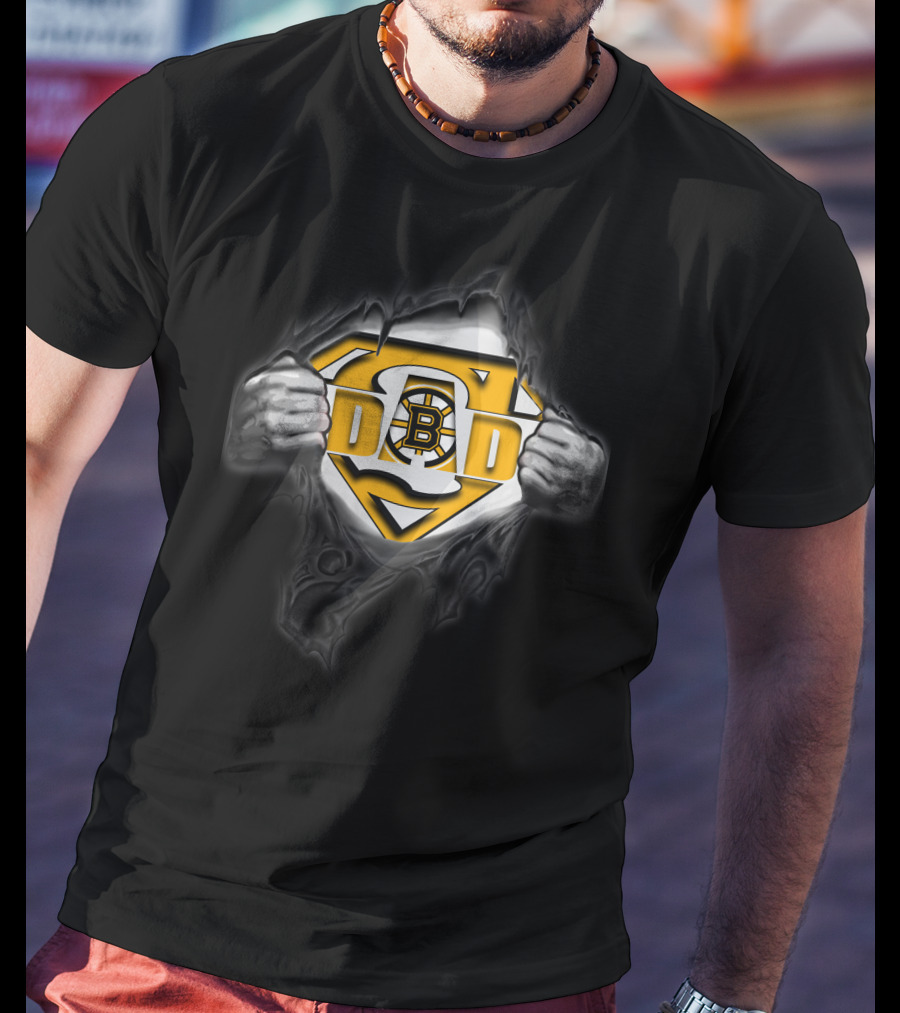 Boston Bruins Super Dad Logo With Shield And Hands T-Shirt