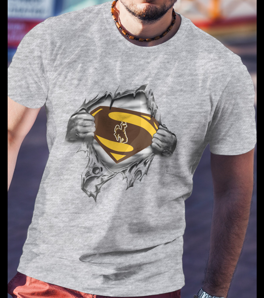 Wyoming Cowboys Superman Logo Pullover T-Shirt
