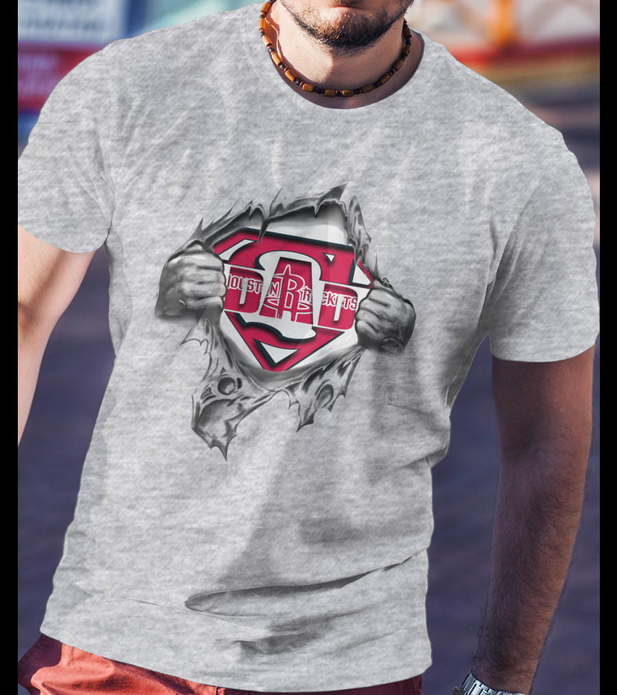 Houston Rockets Dad Superhero Logo Tear T-Shirt