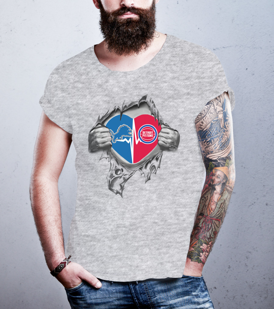 Detroit Lions Pistons Heart Logo Fusion T-Shirt