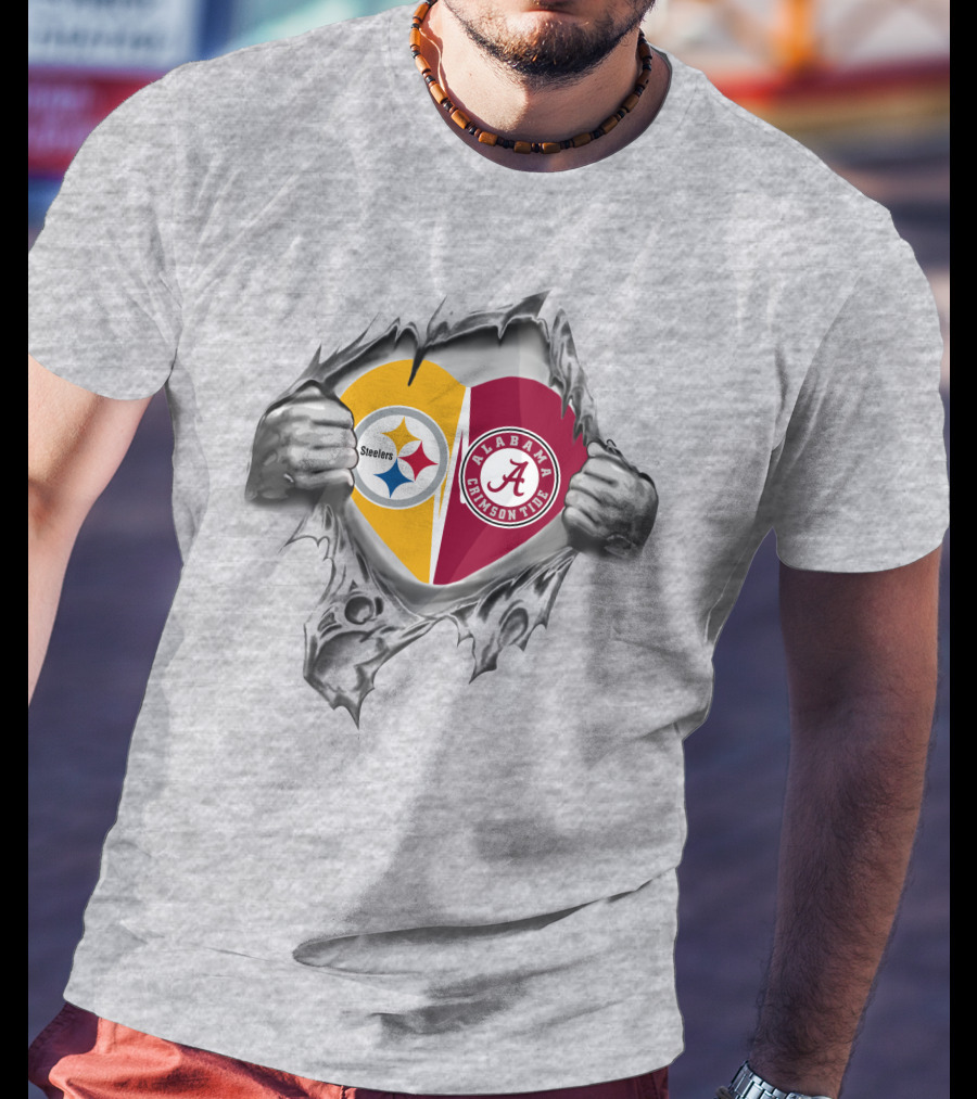 Steelers And Alabama Crimson Tide Heart T-Shirt