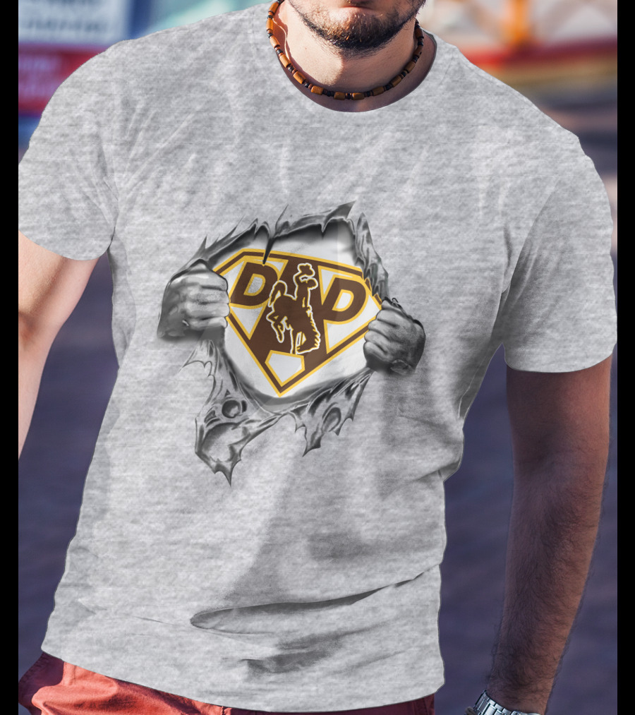 Wyoming Cowboys Super Dad Logo With Ripped Shirt Effect T-Shirt
