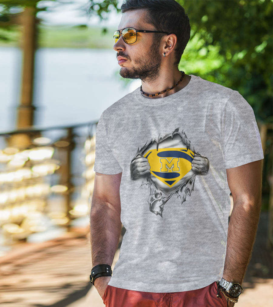 University Of Michigan Superman Logo M Torn Steel T-Shirt