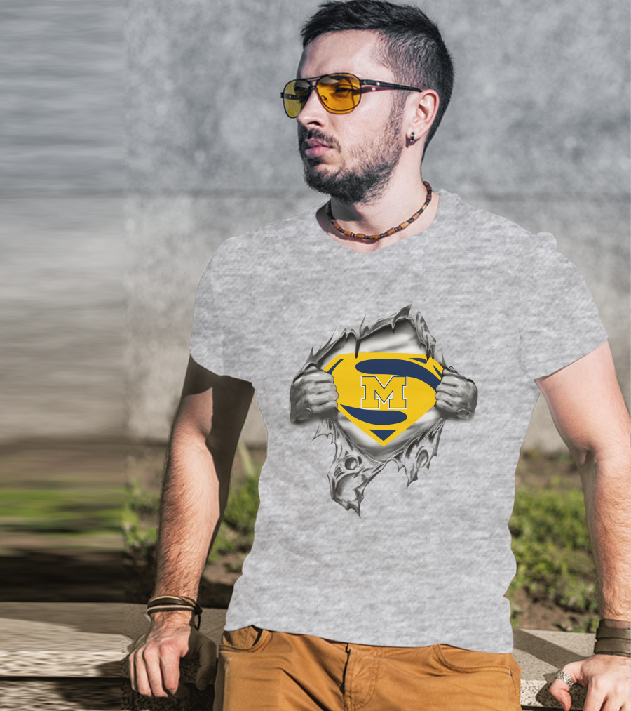 University Of Michigan Superman Logo M Torn Steel T-Shirt