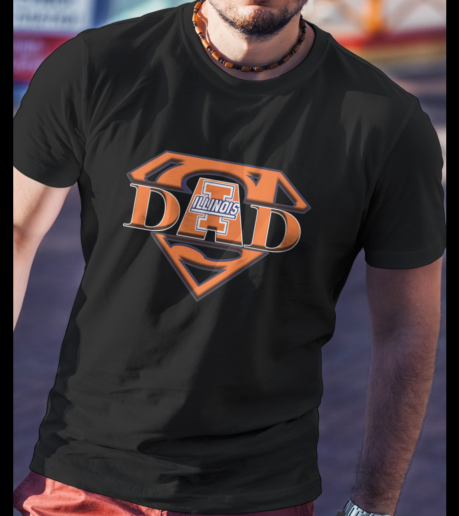 Illinois Fighting Illini Super Dad Logo With Superman Shield T-Shirt