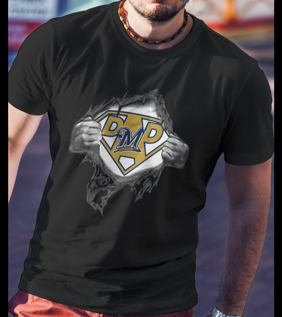 Milwaukee Brewers Super Dad M Logo Fatherhood Hero Milwaukee Baseball T-Shirt