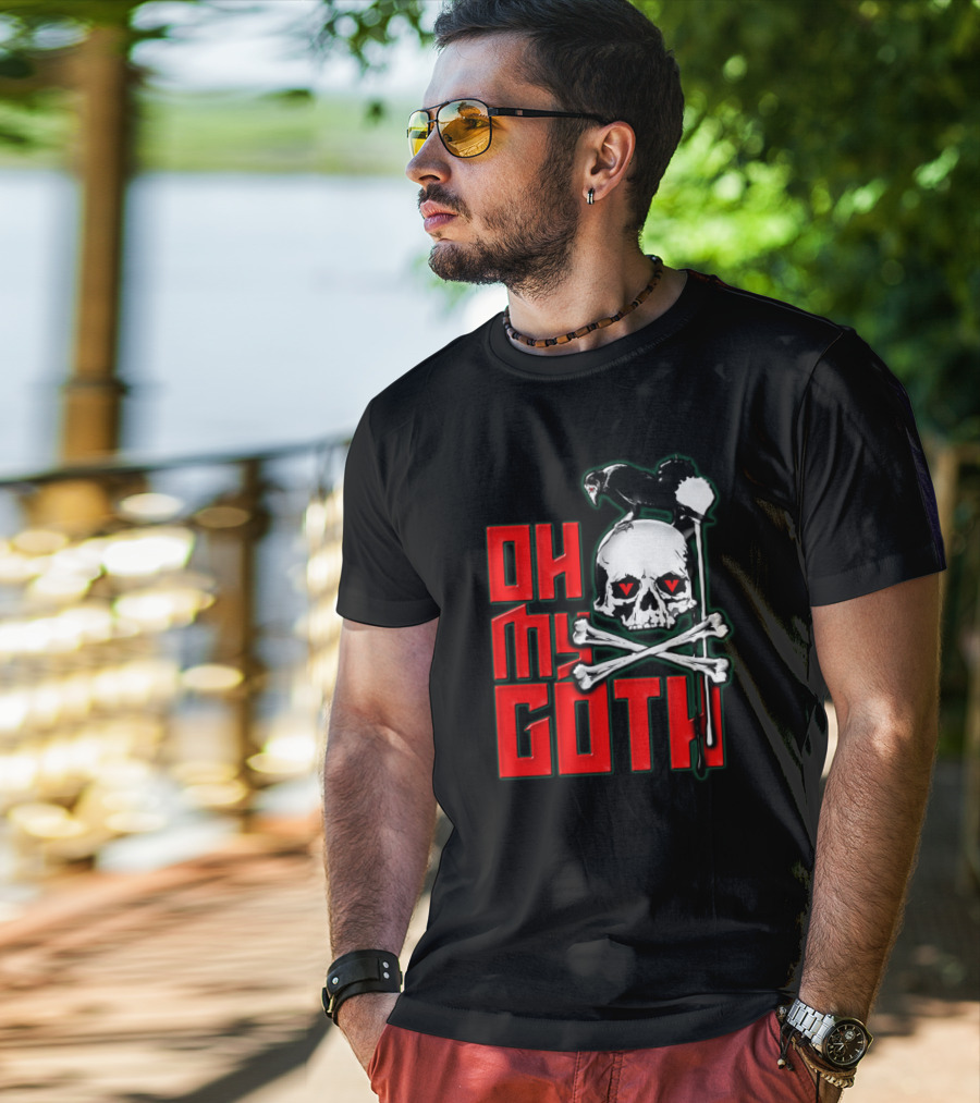 Oh My Goth Skull With Raven And Crossbones Halloween T-Shirt