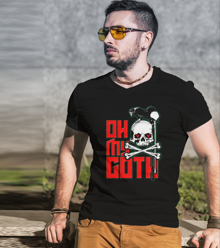 Oh My Goth Skull With Raven And Crossbones Halloween T-Shirt