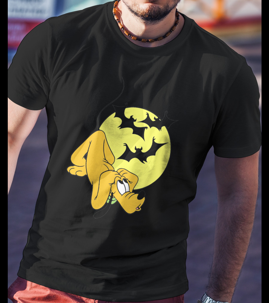 Halloween Moon Spooky Pluto With Bats Mickey Mouse Minnie Mouse Coloring Book T-Shirt