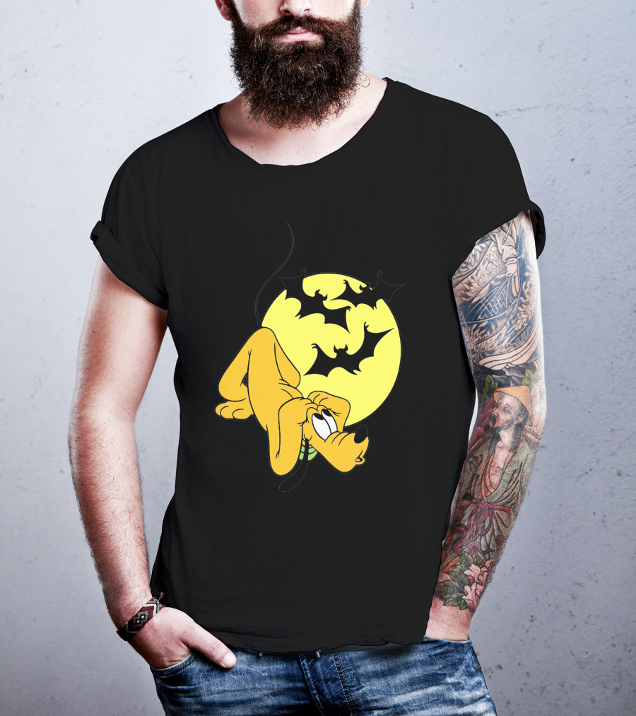 Halloween Moon Spooky Pluto With Bats Mickey Mouse Minnie Mouse Coloring Book T-Shirt