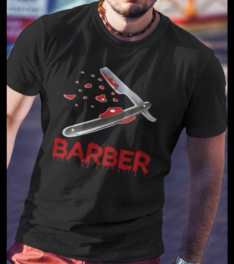 Halloween Barber Straight Razor Blood Drips T-Shirt