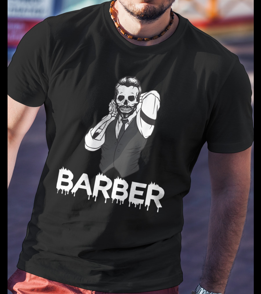 Halloween Barber Skeleton Hairstylist T-Shirt